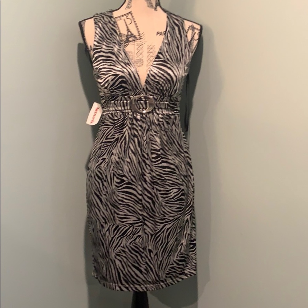 Silver Zebra print halter dress. NWT. Size medium